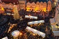 Christmas market in Old Town of Prague, Czechia as seen from above.