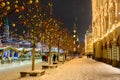 Christmas market on Red Square in Moscow for the New Year. The snowstorm. Royalty Free Stock Photo