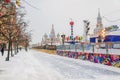 Christmas market on the Red Square in Moscow snowy weather Royalty Free Stock Photo