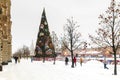 Christmas market on the Red Square in Moscow snowy weather Royalty Free Stock Photo