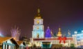 Christmas market and Saint Sophia Cathedral, a UNESCO world heritage site in Kiev, Ukraine