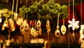 Christmas Market at Southbank Centre Winter Market with wooden Christmas ornaments in London, United Kingdom.