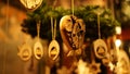 Christmas Market at Southbank Centre Winter Market with wooden Christmas ornaments in London, United Kingdom. Royalty Free Stock Photo