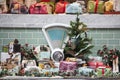 Christmas market stall with food and Christmas tree - Christmas shopping - Christmas season in Hamburg, Germany 16, 2016 in London