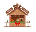 Christmas Market stall or kiosk with food, drinks and gifts.