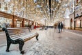 Christmas market stalls and Christmas street light decoration