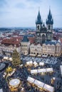 Christmas Market stands in the Old Town Square in Prague, Czech Republic Royalty Free Stock Photo