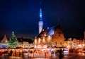 Christmas market at town hall square in the Old Town of Tallinn, Estonia Royalty Free Stock Photo