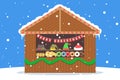 Christmas market vector illustration. Festive food and holiday decoration shop Royalty Free Stock Photo