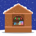 Christmas market vector illustration. Christmas gifts and decoration shop. Royalty Free Stock Photo