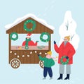 Christmas market vector illustration. People buying Christmas presents Royalty Free Stock Photo