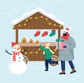 Christmas market vector illustration. People buying Christmas presents Royalty Free Stock Photo