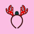 Christmas mask with brown reindeer antler isolated on light pink background, Royalty Free Stock Photo