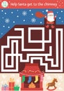 Christmas maze for children. Winter new year preschool printable educational activity. Funny holiday game or puzzle with cute