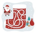 Christmas Maze Game. Santa Claus Way to the Gifts. Game for kids. Vector