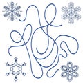 Christmas maze. Help the Christmas trappings find each other. Snowflake, leaves, curl.