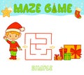 Christmas Maze puzzle game for children. Simple Maze or labyrinth game with Christmas boy elf