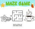 Christmas Maze puzzle game for children. Simple outline maze or labyrinth game with christmas cookie