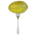 Christmas melon on fork, 3D rendering