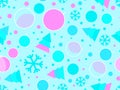 Christmas memphis seamless pattern with snowflakes and christmas decorations and geometric shapes in 80s style Royalty Free Stock Photo