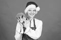 Christmas menu. Christmas dinner ideas. Woman chef cooking christmas dinner wear santa hat. Festive menu concept. Best Royalty Free Stock Photo