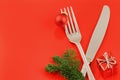 Christmas menu concept over red background Royalty Free Stock Photo
