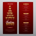 Christmas menu design with golden champagne glasses. Restaurant menu.