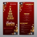 Christmas menu design with golden champagne glasses. Restaurant menu.