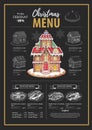 Christmas menu design with sweet gingerbread house and christmas decorations Royalty Free Stock Photo