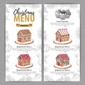 Christmas menu design with sweet gingerbread house and cupcakes. Christmas decorations Royalty Free Stock Photo