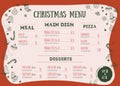 Christmas menu design template with lettering. Restaurant background. Vector hand drawn illustration Food and Drink Royalty Free Stock Photo