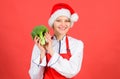 Christmas menu. Christmas dinner ideas. Woman chef cooking christmas dinner wear santa hat. Festive menu concept. Best Royalty Free Stock Photo