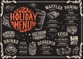 Christmas menu template for brunch on a blackboard