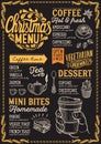 Christmas menu template for coffee shop on a blackboard background vector illustration brochure for xmas day celebration. Design Royalty Free Stock Photo