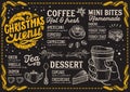 Christmas menu template for coffee shop on a blackboard background vector illustration for xmas day celebration. Design poster Royalty Free Stock Photo