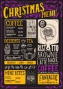 Christmas menu template for coffee shop on blackboard. Royalty Free Stock Photo