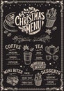 Christmas menu template for coffee shop on blackboard. Royalty Free Stock Photo