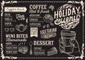 Christmas menu template for coffee shop on blackboard Royalty Free Stock Photo