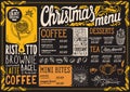 Christmas menu template for coffee shop on blackboard. Royalty Free Stock Photo