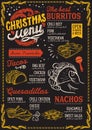 Christmas menu template for mexican restaurant and cafe on a blackboard background vector illustration brochure for xmas dinner Royalty Free Stock Photo