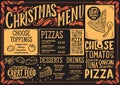 Christmas menu template for pizza restaurant on blackboard Royalty Free Stock Photo