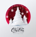 Merry christmas and happy new year background Decorated with christmas tree and star paper cut style.Glowing lights Royalty Free Stock Photo