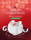 Merry Christmas and Happy New Year sale banner background with gift box paper art and craft style. Royalty Free Stock Photo