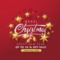 Merry Christmas and Happy New Year sale banner background with golden stars Royalty Free Stock Photo
