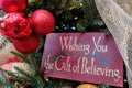 Christmas message on tree - closeup