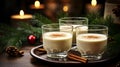 Christmas milk drink with spices, eggnog, in glass glasses. AI generated.