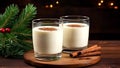 Christmas milk drink with spices, eggnog, in glass glasses. AI generated.