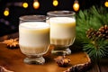 Christmas milk drink with spices, eggnog, in glass glasses. AI generated.