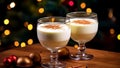 Christmas milk drink with spices, eggnog, in glass glasses. AI generated.