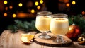 Christmas milk drink with spices, eggnog, in glass glasses. AI generated.